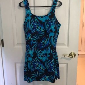 One Piece Skirted Swimsuit Adjustable Straps 26W